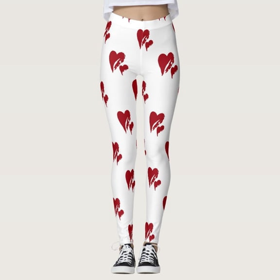 FASHOFT Valentine's Day Leggings for Women High Waisted Love Heart Print Ankle Length Leggings Soft Yoga Pants N M