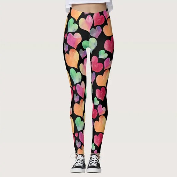 FASHOFT Valentine's Day Leggings for Women High Waisted Love Heart Print Ankle Length Leggings Soft Yoga Pants O M