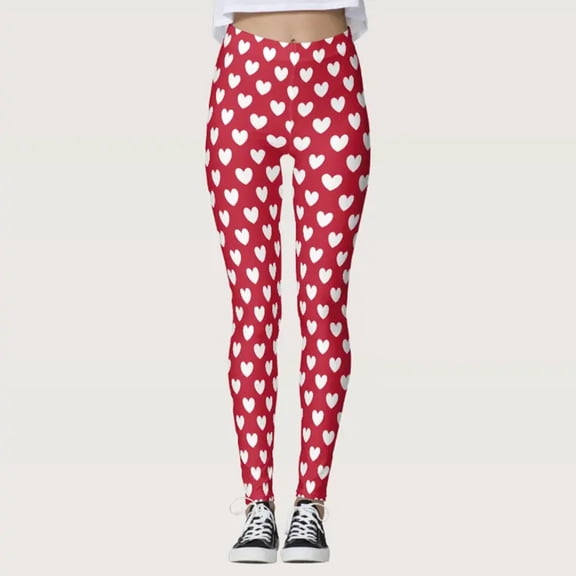 FASHOFT Valentine's Day Leggings for Women High Waisted Love Heart Print Ankle Length Leggings Soft Yoga Pants P M
