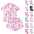 thumbnail image 1 of FASHOFT Valentine's Day Pajamas for Women Set Bow Printing Button Up Pjs Short Sleeve Ruffle Sleepwear Notch Collar Bride Soft Comfy Pj Lounge Sets White L, 1 of 9