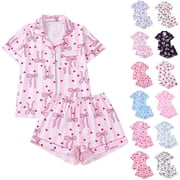 FASHOFT Valentines Day Pajamas for Women Set Bow Printing Button Up Pjs Short Sleeve Ruffle Sleepwear Notch Collar Bride Soft Comfy Pj Lounge Sets White L