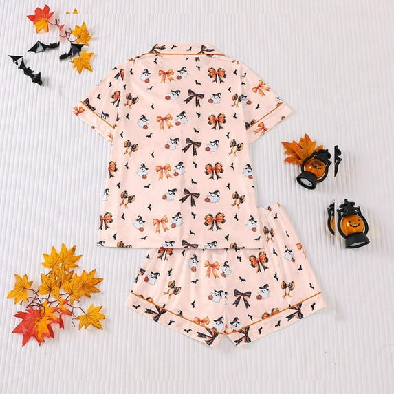 FASHOFT Valentine's Day Pajamas for Women Set Button Up Pjs Short Sleeve Bow Graphic Ruffle Sleepwear Notch Collar Bride Soft Pj Lounge Sets Beige L
