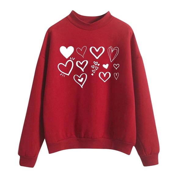 FASHOFT Valentine's Day Sweatshirt for Women Funny Love Heart Graphic Sweatshirts Casual Long Sleeve Pullover Top Red L