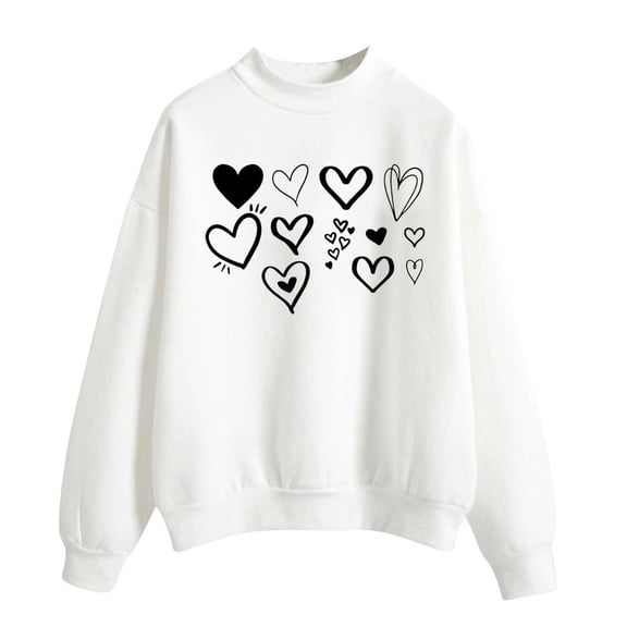 FASHOFT Valentine's Day Sweatshirt for Women Funny Love Heart Graphic Sweatshirts Casual Long Sleeve Pullover Top White M