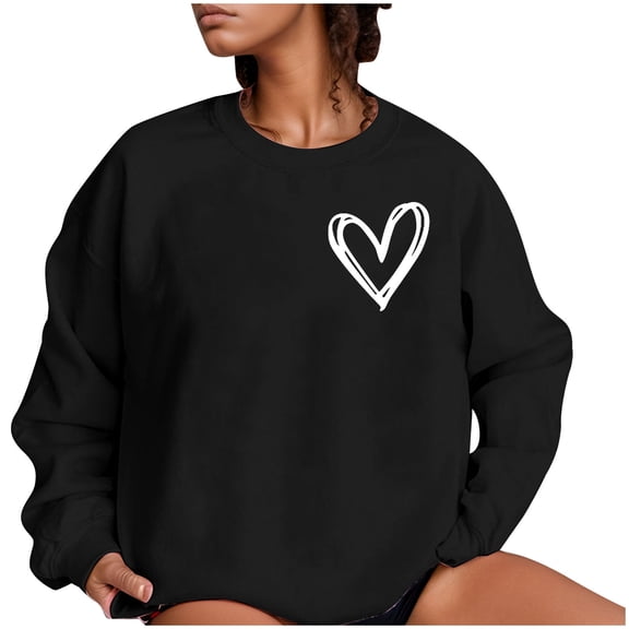 FASHOFT Valentine's Day Sweatshirts for Women Love Heart Graphic Pullover Crewneck Long Sleeve Tops Valentine's Day Sweatshirt Black XXL