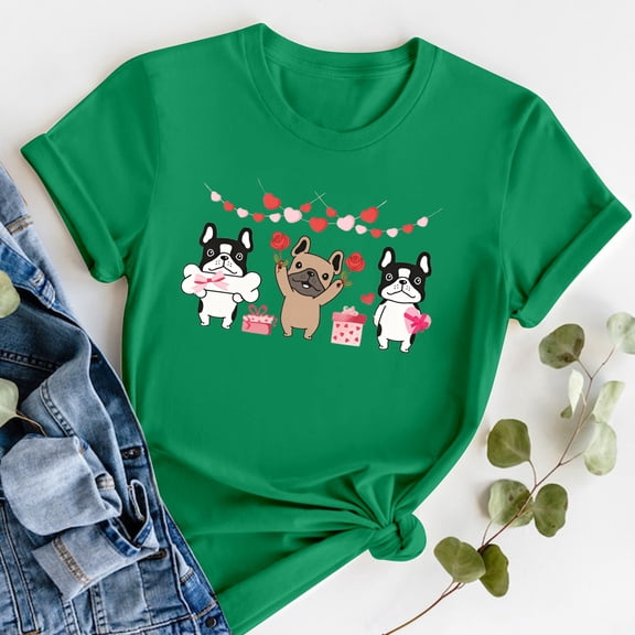 FASHOFT Valentine's Day T Shirts for Women Loves Heart Graphic Tees Casual Vacation Couple Short Sleeve Shirts Sweet Crew Neck Tops Green L