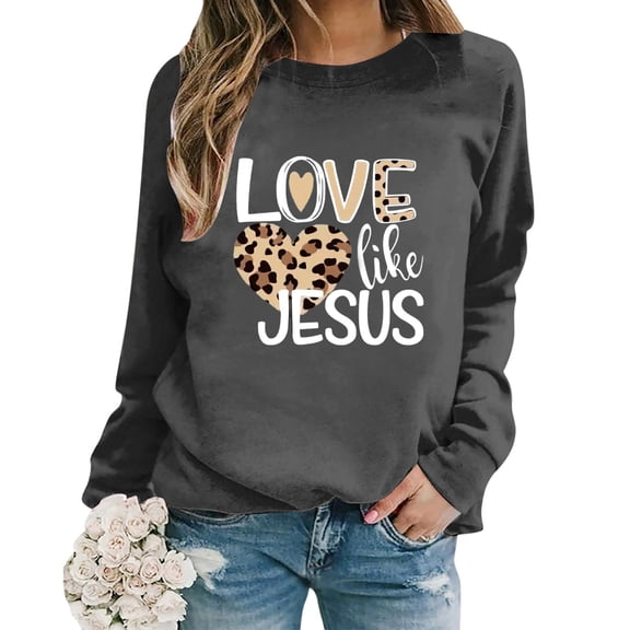 FASHOFT Valentine's Day Women's Funny Love Heart Graphic Sweatshirt Casual Long Sleeve Pullover Top Dark Gray S