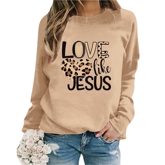 FASHOFT Valentine's Day Women's Funny Love Heart Graphic Sweatshirt Casual Long Sleeve Pullover Top Khaki XXL
