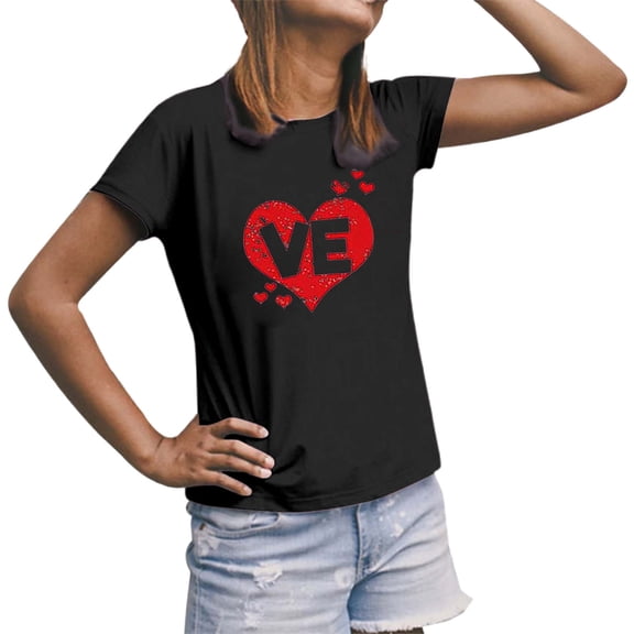 FASHOFT Valentines Couples Matching Shirts for Women Couple Love Heart Graphic Tee Tops Valentine's Day T-Shirt Black M