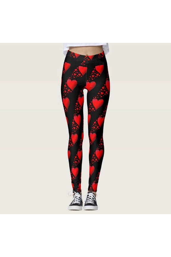 Valentines Day Leggings for Women Holiday High Waisted Comfy Pants Ankle Length Brushed Gym Legging Winter Stretch Tights Red M
