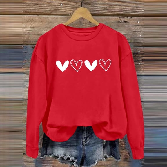 FASHOFT Valentines Day Sweatshirt For Women Love Heart Print Print Crewneck Casual Cozy Soft Fleece Loungewear Pullover Comfort Relaxation Valentine's Long Sleeve Tops Holiday Casual Pullover Red XXL