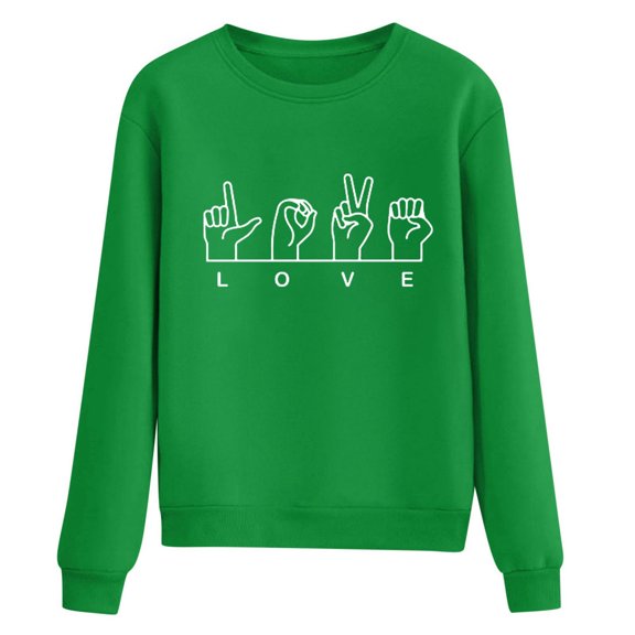 FASHOFT Valentines Day Sweatshirt for Women Funny Love Heart Graphic Sweatshirts Casual Long Sleeve Pullover Top Green S