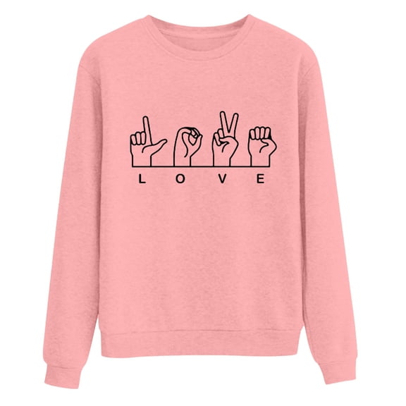 FASHOFT Valentines Day Sweatshirt for Women Funny Love Heart Graphic Sweatshirts Casual Long Sleeve Pullover Top Pink M