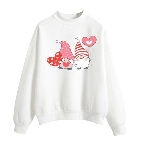 FASHOFT Valentines Day Sweatshirt for Women Funny Love Heart Graphic Sweatshirts Casual Long Sleeve Pullover Top White XXL