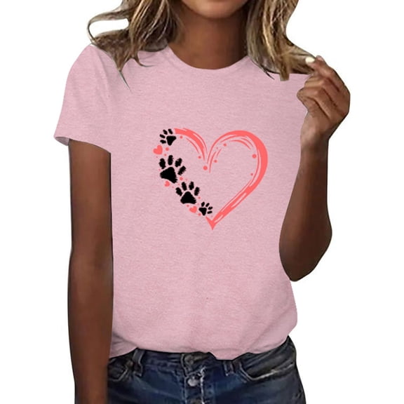 FASHOFT Valentines Shirt Women Funny Love Heart Graphic Tees Valentines Gift T Shirt Crew Neck Short Sleeve Top Purple M