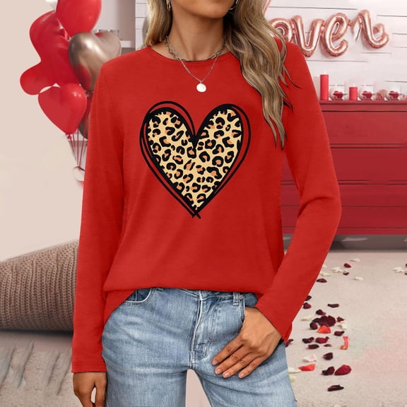 FASHOFT Valentines Sweatshirt for Women Funny Love Heart Shirts Casual Valentine Pullover Long Sleeve Tops Red M