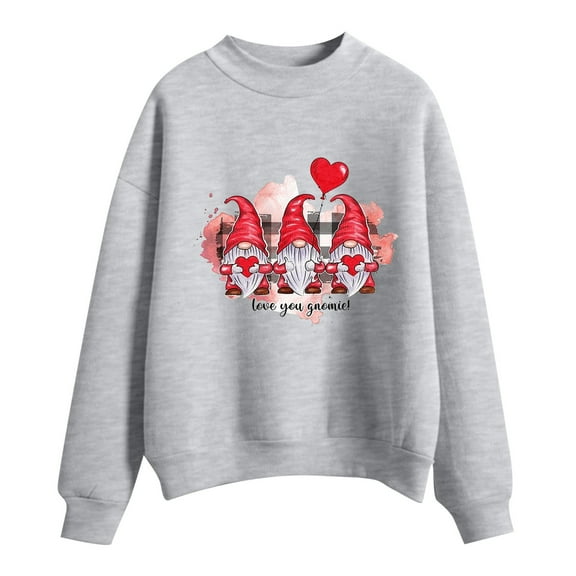 FASHOFT Valentines Sweatshirts for Women Love Heart Graphic Pullover Crewneck Long Sleeve Tops Valentine's Day Sweatshirt Grey M