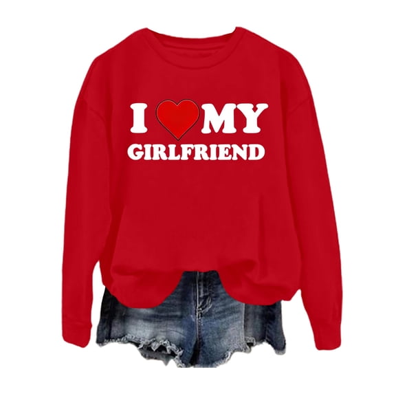 FASHOFT Valentines Sweatshirts for Women Love Heart Graphic Pullover Crewneck Long Sleeve Tops Valentine's Day Sweatshirt Red XL