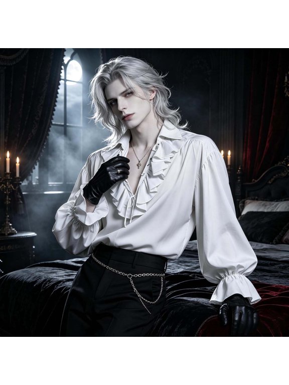 Vampire Halloween Costumes For Men Gothic Printed Top Cosplay Shirt For Masquerade Party Stage Photo Shoot Dress Up Attire Halloween Shirts XL