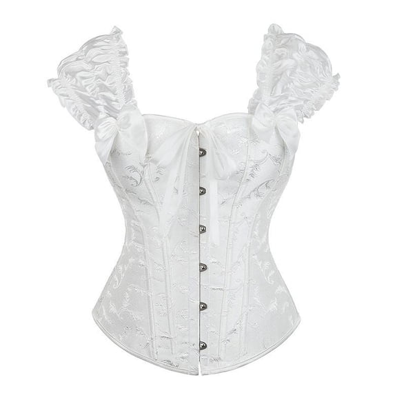 FASHOFT White Renaissance Corset Top For Women Cosplay Princess Lolita Cute Stretch Puff Sleeve Bustier Jacquard Fabric Formal Gown Waist Cinching Shaper Corset Dresses S