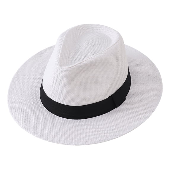 FASHOFT Wide Brim Hats for Men Women Panama Straw Hat Denim Style Cap Sun Protection Design Flat Brim Casual Hat Summer Beach Outdoor Travel Wear Sun Hats White1