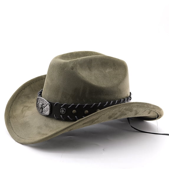 FASHOFT Wide Brim Wool Hats for Men Western Cowboy Curved Brim Cap Ethnic British Jazz Style Warm Hat For Autumn Winter Outdoor Daily Wear Wool Hats Army Green