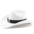 thumbnail image 1 of FASHOFT Wide Brim Wool Hats for Men Western Cowboy Curved Brim Cap Ethnic British Jazz Style Warm Hat For Autumn Winter Outdoor Daily Wear Wool Hats White, 1 of 2