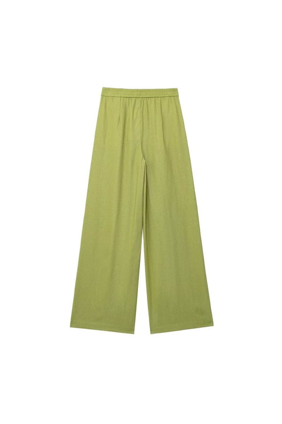 Wide Leg Pants for Women Flowy Palazzo Drawstring Elastic Waist Trousers with Pockets Summer Beach Vacation Clothes Green XXL