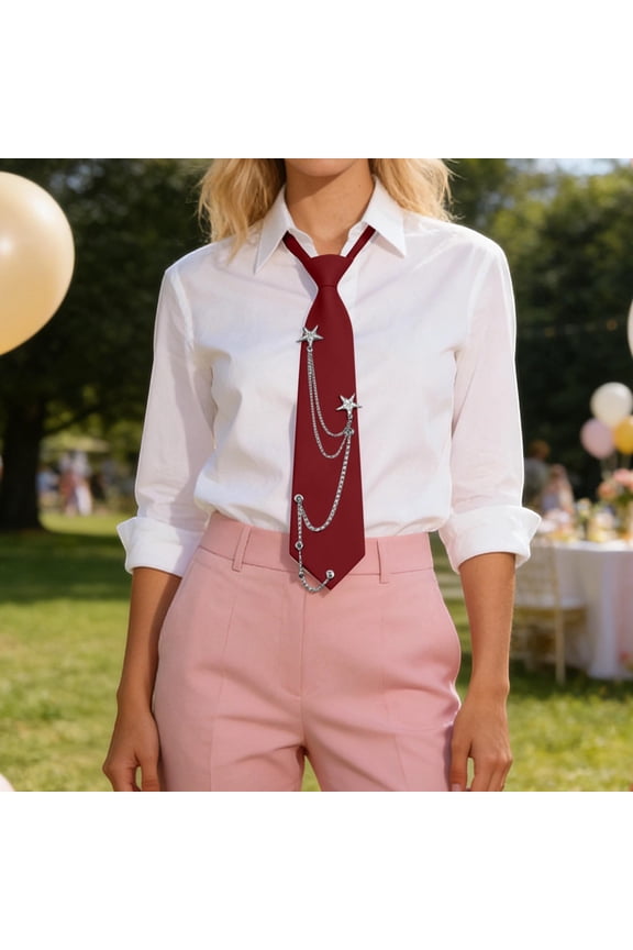 Tie for Women Men Punk Neck Tie with Metal Chain Pre-Tied Adjustable Necktie for School Shirt Business and Wedding