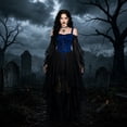 thumbnail image 1 of FASHOFT Witch Dress for Women Halloween Costumes Medieval Vampire Butterfly Sleeve Mesh Gothic Outfits Renaissance Dress, 1 of 6