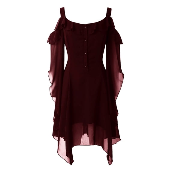 FASHOFT Women Dress Halloween 2026 Renaissance Vampire Butterfly Sleeve Mesh Gothic Outfit L
