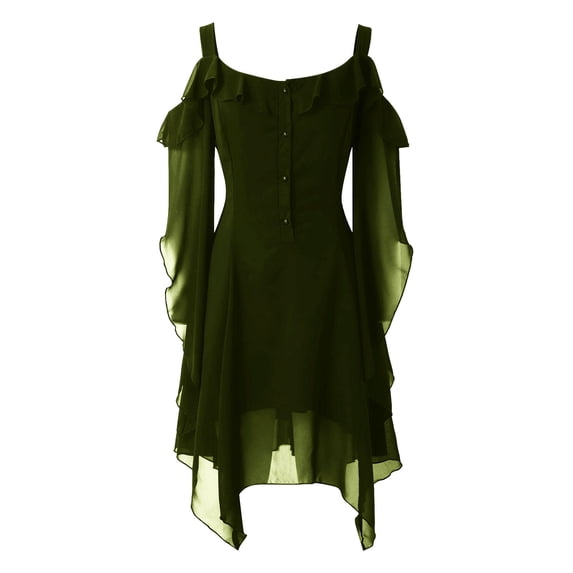 FASHOFT Women Dress Halloween 2026 Renaissance Vampire Butterfly Sleeve Mesh Gothic Outfit L