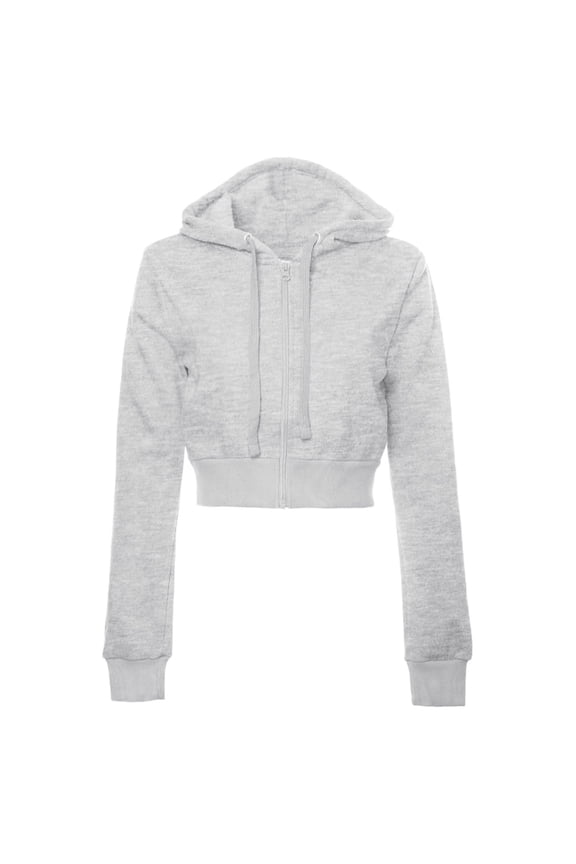 Women Full Zip Up Cropped Hoodie Sweatshirt 90s Long Sleeve Drawstring Hooded Crop Jacket Top with Pockets Light Gray S