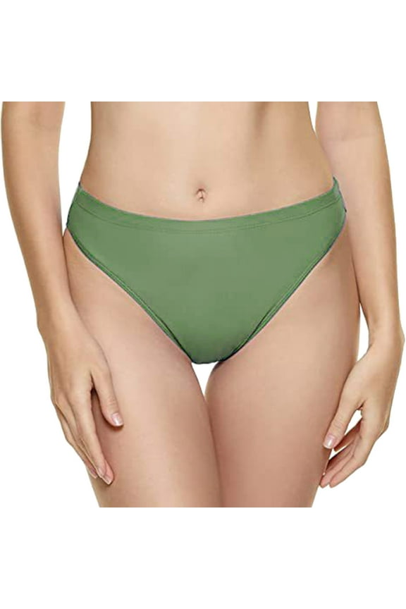 Women Mid Rise Bikini Bottoms Moderate Coverage Bathing Suit Bottoms Low Waisted Swimsuit Bottoms Brief Army Green S