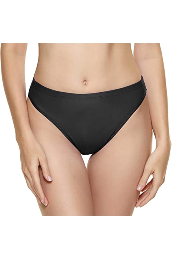 Women Mid Rise Bikini Bottoms Moderate Coverage Bathing Suit Bottoms Low Waisted Swimsuit Bottoms Brief Black L