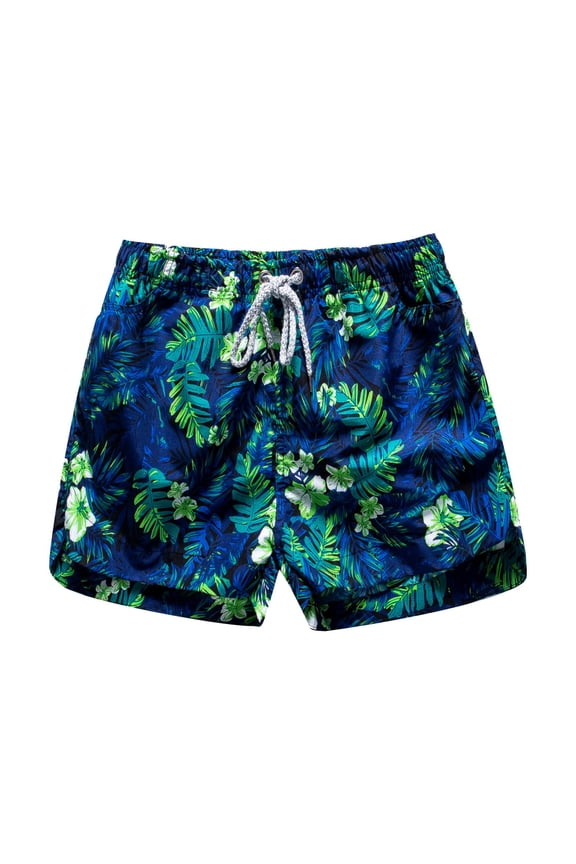Women Swim Shorts Quick Dry UPF 50+ Drawstring Floral Print Swim Trunk with Pockets Board Short Blue M