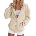 thumbnail image 1 of FASHOFT Women's 2026 Zip Up Y2K Hoodies Casual Long Sleeve Sweatshirts Fall Spring Track Jackets with Pockets Beige L, 1 of 4