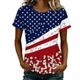 thumbnail image 1 of FASHOFT Women's 4th of July Shirts Summer Short Sleeve Crew Neck Patriotic Shirts Dressy Casual Blouses for Women Blue XL, 1 of 2