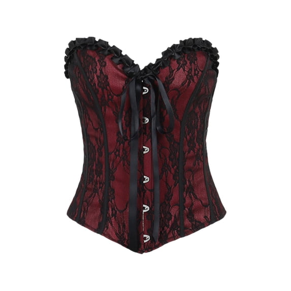 FASHOFT Women's Dark Gothic Halloween Tube Top Corset Lace Waist Cincher Slim Fit Tie Up Top Cosplay Outfit Party Stage Performance Dress Up Halloween L