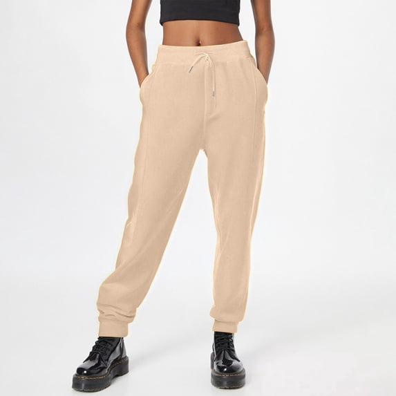 FASHOFT Women's Loose Fit Jogger Sweatpants with Pocket Comfy Workout Travel Lounge Sweat Pants Beige L