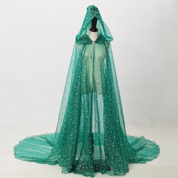 FASHOFT Women's Gold Foil Halloween Hooded Cape Cloak Train Lace Shawl Cosplay Outfit Party Stage Performance Elegant Dress Up Halloween 130