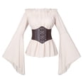 thumbnail image 1 of FASHOFT Women's Pirate Halloween Renaissance Pleated Waist Shirt Vintage Solid Color Blouse Cosplay Outfit Theme Party Stage Performance Dress Up Halloween L, 1 of 3