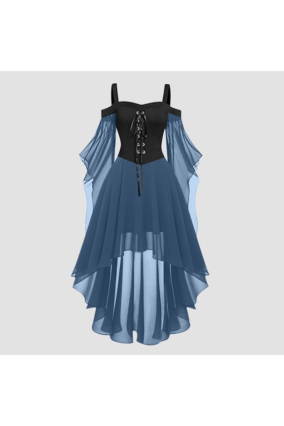 Women's Medieval Renaissance Faire Halloween Costume Off Shoulder Lace Dress Cosplay Costumes Plus Size Gothic Clothes L