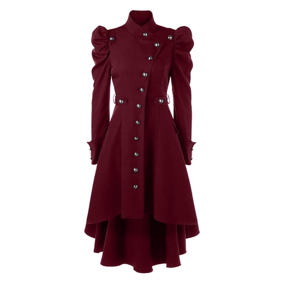 FASHOFT Women's Vintage Stand Collar Halloween Slim Fit Long Coat British Style Cosplay Outfit Party Stage Performance Fancy Dress Up Halloween S