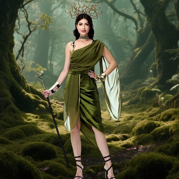 FASHOFT Women's Medusa Snake Halloween Costumes Bar Party Cosplay Outfit Stage Performance Gorgon Myth Theme Fancy Dress Up Halloween Costume M