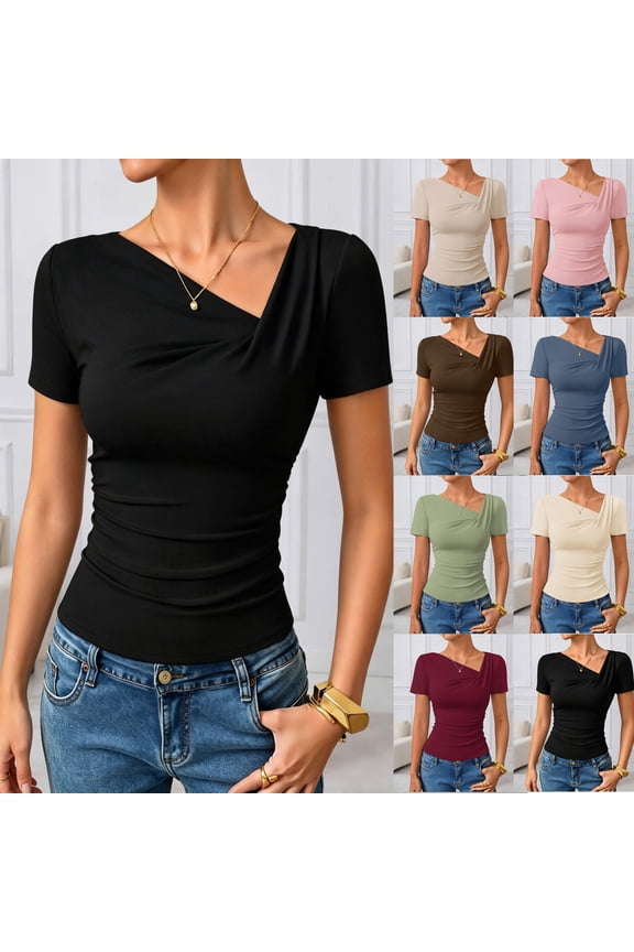 Women's Short Sleeve Off Shoulder Fashion Summer Fitted Slant Neck Crop Top Going Out Party Club Beige L