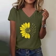 thumbnail image 1 of FASHOFT Women's Short Sleeve V Neck Sunflower Graphic Printed Summer Tees Vintage T Shirt Cotton Tops Novelty Shirt Army Green L, 1 of 4