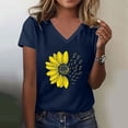 thumbnail image 1 of FASHOFT Women's Short Sleeve V Neck Sunflower Graphic Printed Summer Tees Vintage T Shirt Cotton Tops Novelty Shirt Navy M, 1 of 4