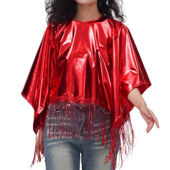 FASHOFT Women's Tassel Cape Halloween Costumes Loose Shawl Stage Performance Outfit Party Dance Wear Cosplay Fancy Dress Up Halloween Costume One Size