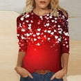 thumbnail image 1 of FASHOFT Women's Valentines 3/4 Sleeve Crewneck Shirt Funny Love Heart Graphic Long Sleeve Tee Casual Tops Red L, 1 of 5